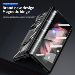 Magnetic Hinges Plating Phone Case with Holder, For Samsung Galaxy Z Fold3 5G