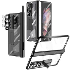 Magnetic Hinges Plating Phone Case with Holder, For Samsung Galaxy Z Fold3 5G