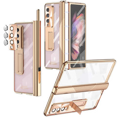 Magnetic Hinges Plating Phone Case with Holder, For Samsung Galaxy Z Fold3 5G