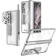 Magnetic Hinges Plating Phone Case with Holder, For Samsung Galaxy Z Fold3 5G