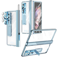 Magnetic Hinges Plating Phone Case with Holder, For Samsung Galaxy Z Fold3 5G