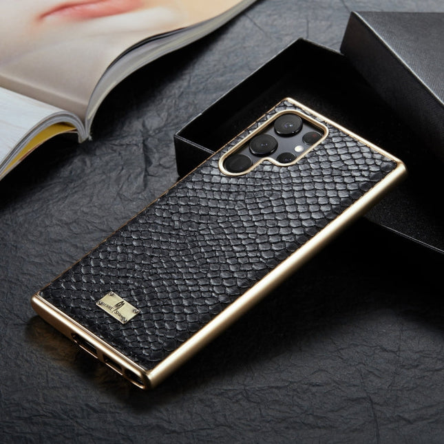 Fierre Shann  Snake Texture Electroplating PU Phone Case, For Samsung Galaxy S22 5G, For Samsung Galaxy S22+ 5G, For Samsung Galaxy S22 Ultra 5G