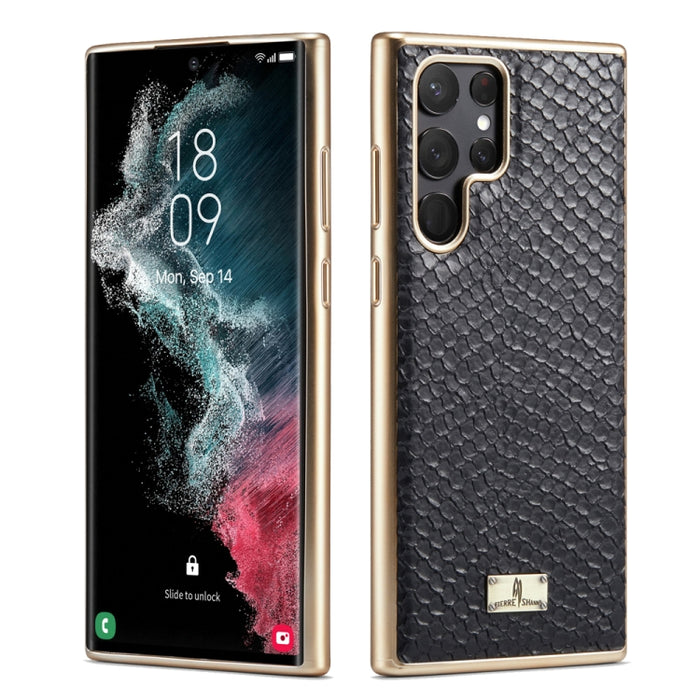 Fierre Shann  Snake Texture Electroplating PU Phone Case, For Samsung Galaxy S22 5G, For Samsung Galaxy S22+ 5G, For Samsung Galaxy S22 Ultra 5G