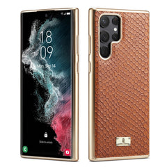 Fierre Shann  Snake Texture Electroplating PU Phone Case, For Samsung Galaxy S22 5G, For Samsung Galaxy S22+ 5G, For Samsung Galaxy S22 Ultra 5G