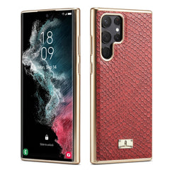 Fierre Shann  Snake Texture Electroplating PU Phone Case, For Samsung Galaxy S22 5G, For Samsung Galaxy S22+ 5G, For Samsung Galaxy S22 Ultra 5G