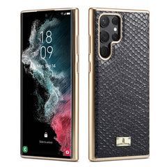 Fierre Shann  Snake Texture Electroplating PU Phone Case, For Samsung Galaxy S22 5G, For Samsung Galaxy S22+ 5G, For Samsung Galaxy S22 Ultra 5G