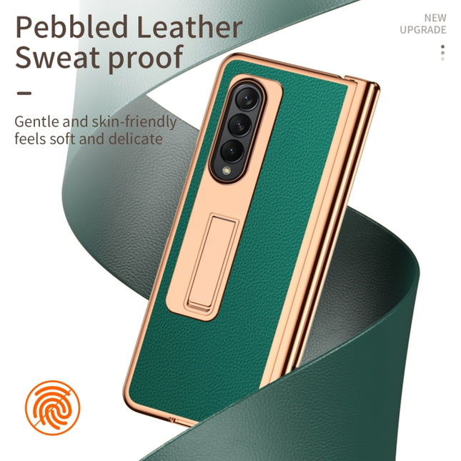 Litchi Texture Leather Hinged Electroplated Phone Case with Pen, For Samsung Galaxy Z Fold4