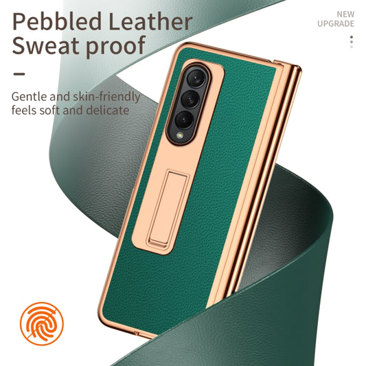 Litchi Texture Leather Hinged Electroplated Phone Case with Pen, For Samsung Galaxy Z Fold4