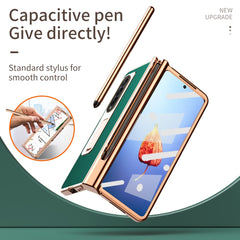 Litchi Texture Leather Hinged Electroplated Phone Case with Pen, For Samsung Galaxy Z Fold4