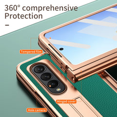 Litchi Texture Leather Hinged Electroplated Phone Case with Pen, For Samsung Galaxy Z Fold4