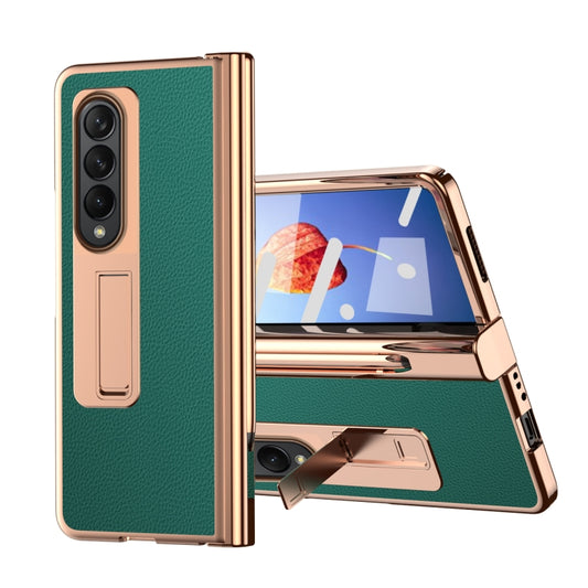 Litchi Texture Leather Hinged Electroplated Phone Case with Pen, For Samsung Galaxy Z Fold4