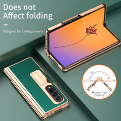 Litchi Texture Leather Hinged Electroplated Phone Case with Pen, For Samsung Galaxy Z Fold4