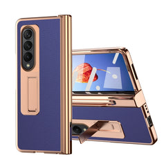 Litchi Texture Leather Hinged Electroplated Phone Case with Pen, For Samsung Galaxy Z Fold4