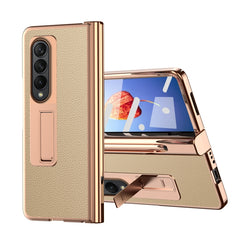 Litchi Texture Leather Hinged Electroplated Phone Case with Pen, For Samsung Galaxy Z Fold4