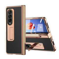 Litchi Texture Leather Hinged Electroplated Phone Case with Pen, For Samsung Galaxy Z Fold4