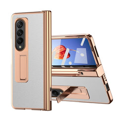 Litchi Texture Leather Hinged Electroplated Phone Case with Pen, For Samsung Galaxy Z Fold4