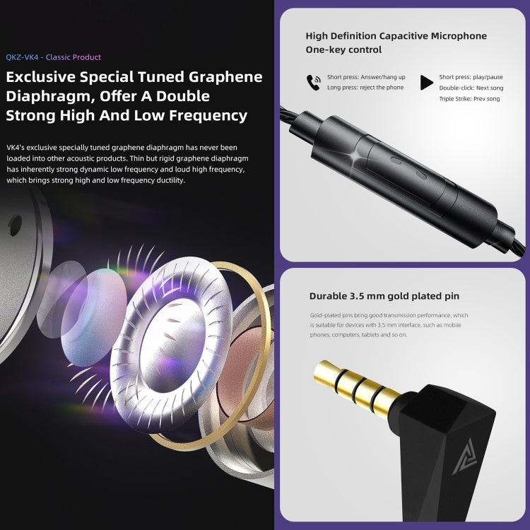 QKZ VK4 In-Ear Subwoofer HiFi Wire-controlled Earphone with Mic