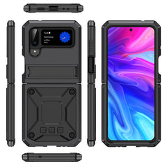 Metal Shock-proof Phone Case With Holder, For Samsung Galaxy Z Flip4, For Samsung Galaxy Z Flip3 5G, For Samsung Galaxy Z Fold4