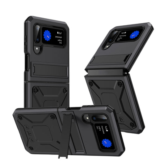 Metal Shock-proof Phone Case With Holder, For Samsung Galaxy Z Flip4, For Samsung Galaxy Z Flip3 5G, For Samsung Galaxy Z Fold4