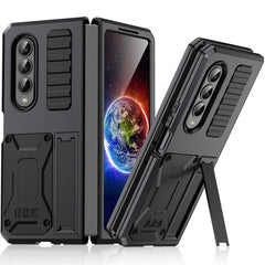 Metal Shock-proof Phone Case With Holder, For Samsung Galaxy Z Flip4, For Samsung Galaxy Z Flip3 5G, For Samsung Galaxy Z Fold4