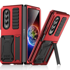 Metal Shock-proof Phone Case With Holder, For Samsung Galaxy Z Flip4, For Samsung Galaxy Z Flip3 5G, For Samsung Galaxy Z Fold4