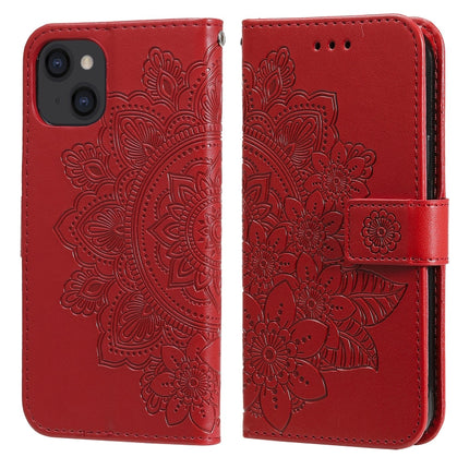 7-petal Flowers Embossing Leather Case, For iPhone 14, For iPhone 14 Plus, For iPhone 14 Pro, For iPhone 14 Pro Max