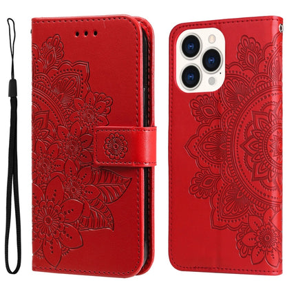 7-petal Flowers Embossing Leather Case, For iPhone 14, For iPhone 14 Plus, For iPhone 14 Pro, For iPhone 14 Pro Max