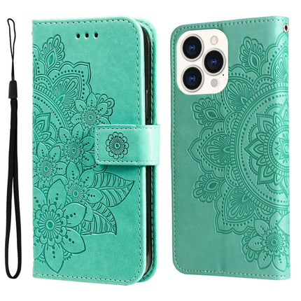 7-petal Flowers Embossing Leather Case, For iPhone 14, For iPhone 14 Plus, For iPhone 14 Pro, For iPhone 14 Pro Max
