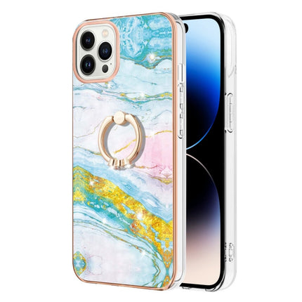 Electroplating Marble Pattern IMD TPU Shockproof Case with Ring Holder, For iPhone 14, For iPhone 14 Plus, For iPhone 14 Pro, For iPhone 14 Pro Max