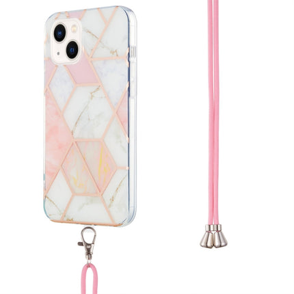 Electroplating Splicing Marble Pattern Dual-side IMD TPU Shockproof Case with Neck Lanyard, For iPhone 14, For iPhone 14 Plus, For iPhone 14 Pro, For iPhone 14 Pro Max