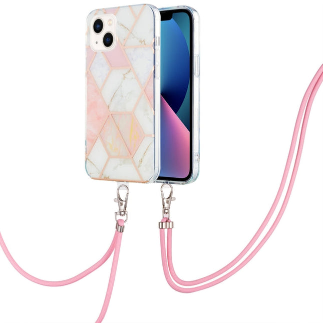 Electroplating Splicing Marble Pattern Dual-side IMD TPU Shockproof Case with Neck Lanyard, For iPhone 14, For iPhone 14 Plus, For iPhone 14 Pro, For iPhone 14 Pro Max