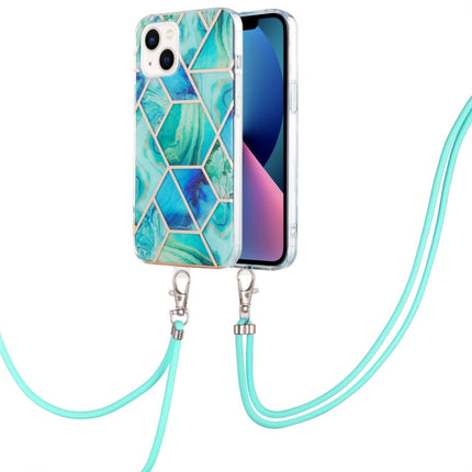 Electroplating Splicing Marble Pattern Dual-side IMD TPU Shockproof Case with Neck Lanyard, For iPhone 14, For iPhone 14 Plus, For iPhone 14 Pro, For iPhone 14 Pro Max