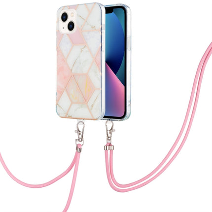 Electroplating Splicing Marble Pattern Dual-side IMD TPU Shockproof Case with Neck Lanyard, For iPhone 14, For iPhone 14 Plus, For iPhone 14 Pro, For iPhone 14 Pro Max