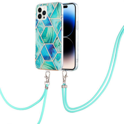 Electroplating Splicing Marble Pattern Dual-side IMD TPU Shockproof Case with Neck Lanyard, For iPhone 14, For iPhone 14 Plus, For iPhone 14 Pro, For iPhone 14 Pro Max
