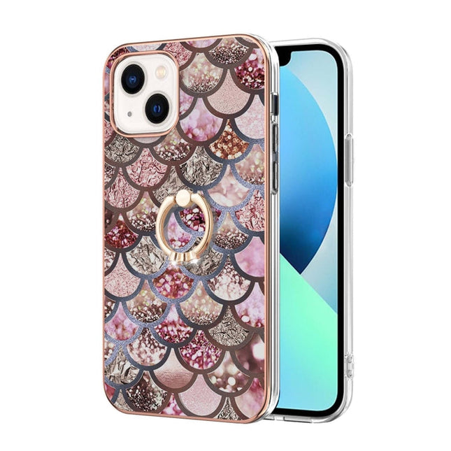 Electroplating Pattern IMD TPU Shockproof Case with Rhinestone Ring Holder, For iPhone 14, For iPhone 14 Plus, For iPhone 14 Pro, For iPhone 14 Pro Max