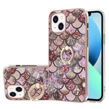 Electroplating Pattern IMD TPU Shockproof Case with Rhinestone Ring Holder, For iPhone 14, For iPhone 14 Plus, For iPhone 14 Pro, For iPhone 14 Pro Max