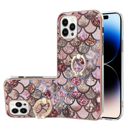 Electroplating Pattern IMD TPU Shockproof Case with Rhinestone Ring Holder, For iPhone 14, For iPhone 14 Plus, For iPhone 14 Pro, For iPhone 14 Pro Max