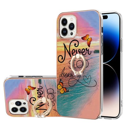 Electroplating Pattern IMD TPU Shockproof Case with Rhinestone Ring Holder, For iPhone 14, For iPhone 14 Plus, For iPhone 14 Pro, For iPhone 14 Pro Max