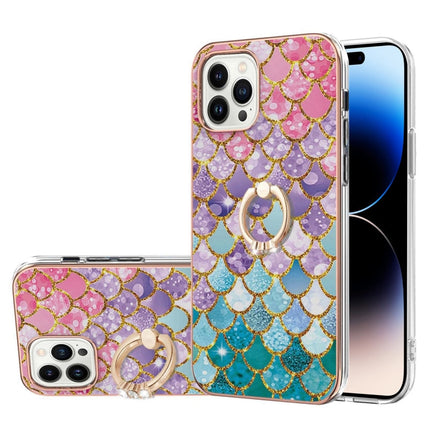 Electroplating Pattern IMD TPU Shockproof Case with Rhinestone Ring Holder, For iPhone 14, For iPhone 14 Plus, For iPhone 14 Pro, For iPhone 14 Pro Max