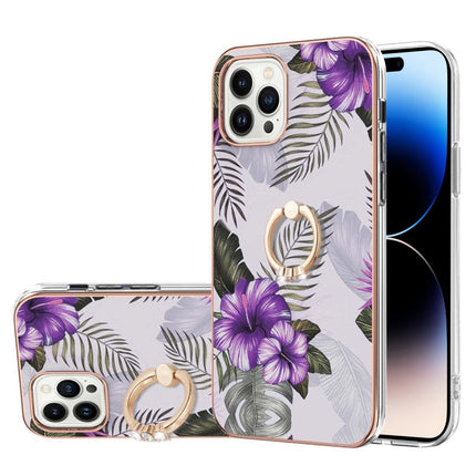 Electroplating Pattern IMD TPU Shockproof Case with Rhinestone Ring Holder, For iPhone 14, For iPhone 14 Plus, For iPhone 14 Pro, For iPhone 14 Pro Max