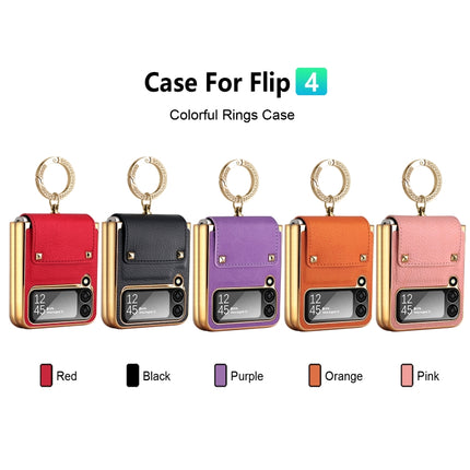 Colorful Leather + PC Phone Case with Ring, For Samsung Galaxy Z Flip4 5G