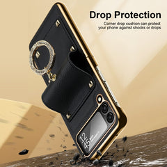 Colorful Leather + PC Phone Case with Ring, For Samsung Galaxy Z Flip4 5G