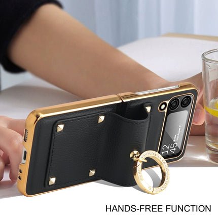 Colorful Leather + PC Phone Case with Ring, For Samsung Galaxy Z Flip4 5G