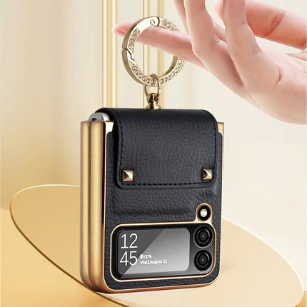 Colorful Leather + PC Phone Case with Ring, For Samsung Galaxy Z Flip4 5G