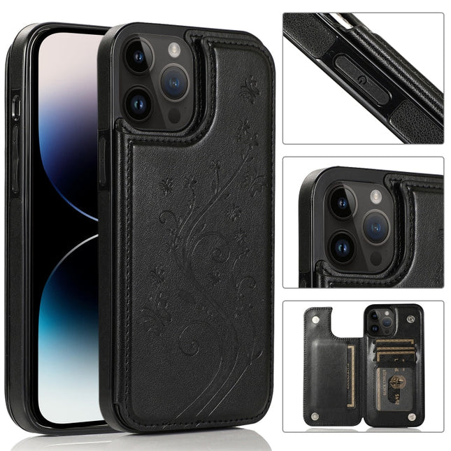 Butterflies Flowers Double Buckle Case, For iPhone 14 Pro Max, For iPhone 14 Pro