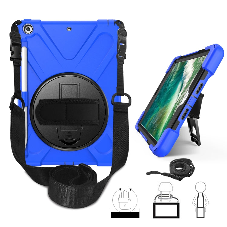 For iPad 9.7 (2018) & (2017) 360 Degree Rotation Silicone Protective Cover with Holder & Hand Strap & Long Strap & Pencil Slot, For iPad 9.7 (2018) & (2017)