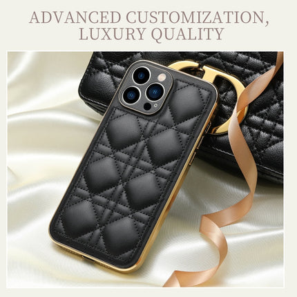 D03 Grid PU Leather Electroplated Phone Case, For iPhone 13, For iPhone 13 Pro, For iPhone 13 Pro Max