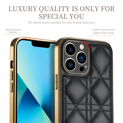 D03 Grid PU Leather Electroplated Phone Case, For iPhone 13, For iPhone 13 Pro, For iPhone 13 Pro Max