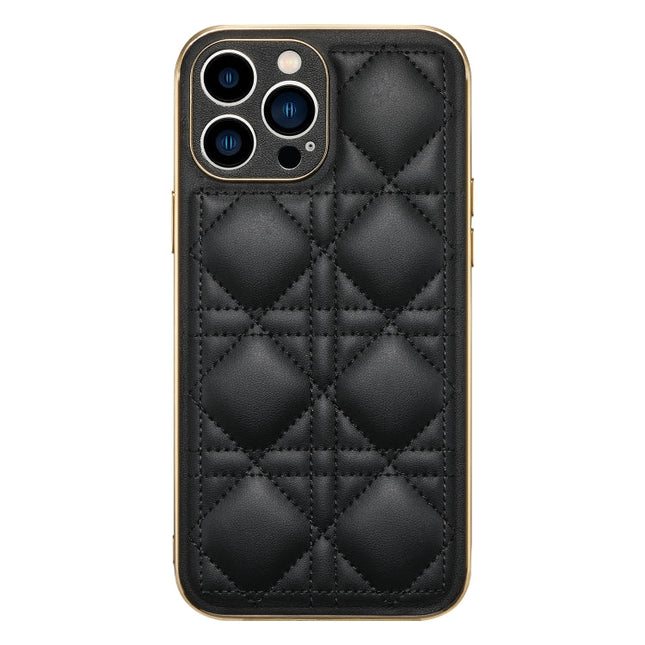 D03 Grid PU Leather Electroplated Phone Case, For iPhone 13, For iPhone 13 Pro, For iPhone 13 Pro Max