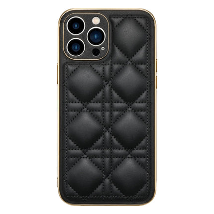D03 Grid PU Leather Electroplated Phone Case, For iPhone 13, For iPhone 13 Pro, For iPhone 13 Pro Max